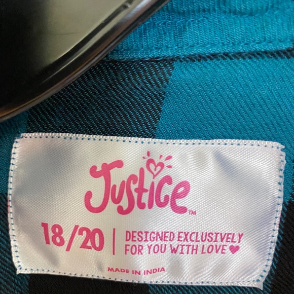 Justice buffalo plaid button up shirt size 18/20 - Picture 2 of 2